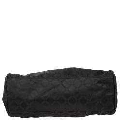 Pre Owned Versace Black Monogram Nylon and Patent Leather Logo Plague Flap Tote