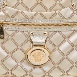 Pre Owned حقيبة كتف فيرساتشي جلد وكانفاس مميز ذهبي ميتالك