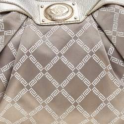 Pre Owned Versace Gold Monogram Fabric And Leather Logo Plate Hobo