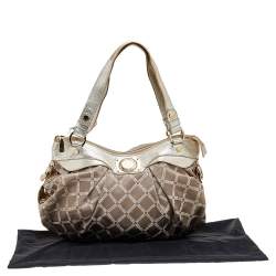 Pre Owned Versace Gold Monogram Fabric And Leather Logo Plate Hobo