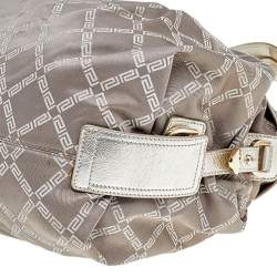 Pre Owned Versace Gold Monogram Fabric And Leather Logo Plate Hobo