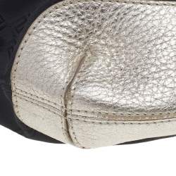 Pre Owned Versace Metallic Silver/Black Signature Canvas And Leather Studded Hobo