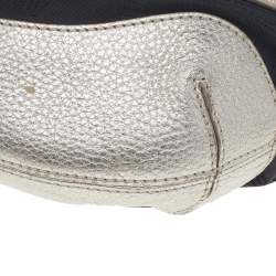 Pre Owned Versace Metallic Silver/Black Signature Canvas And Leather Studded Hobo