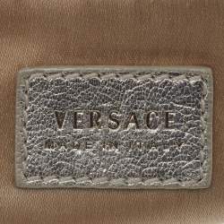 Pre Owned Versace Metallic Silver/Black Signature Canvas And Leather Studded Hobo