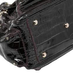 Pre Owned حقيبة ساتشل فيرساتشي سلسلة جلد نقش تمساح جلد لامع عنابي