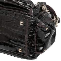 Pre Owned حقيبة ساتشل فيرساتشي سلسلة جلد نقش تمساح جلد لامع عنابي