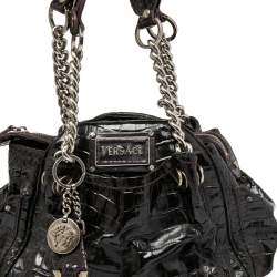 Pre Owned حقيبة ساتشل فيرساتشي سلسلة جلد نقش تمساح جلد لامع عنابي