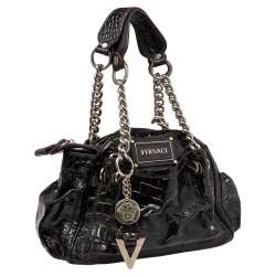 Pre Owned حقيبة ساتشل فيرساتشي سلسلة جلد نقش تمساح جلد لامع عنابي