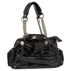 Pre Owned حقيبة ساتشل فيرساتشي سلسلة جلد نقش تمساح جلد لامع عنابي