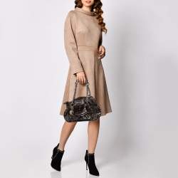 Pre Owned حقيبة ساتشل فيرساتشي سلسلة جلد نقش تمساح جلد لامع عنابي