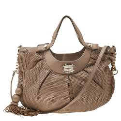 Pre Owned Versace Beige Perforated Leather Tassel Shoulder Bag