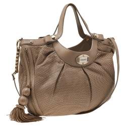 Pre Owned Versace Beige Perforated Leather Tassel Shoulder Bag