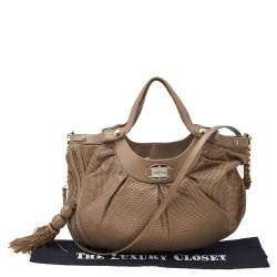 Pre Owned Versace Beige Perforated Leather Tassel Shoulder Bag