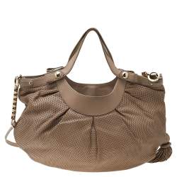 Pre Owned Versace Beige Perforated Leather Tassel Shoulder Bag