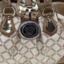 Pre Owned Versace Metallic Gold/Cream Signature Canvas And Leather Shoulder Bag