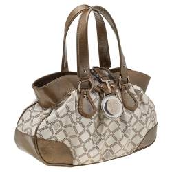 Pre Owned Versace Metallic Gold/Cream Signature Canvas And Leather Shoulder Bag
