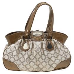 Pre Owned Versace Metallic Gold/Cream Signature Canvas And Leather Shoulder Bag
