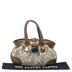 Pre Owned Versace Metallic Gold/Cream Signature Canvas And Leather Shoulder Bag