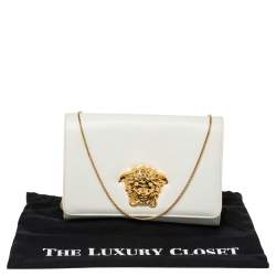 Pre Owned Versace White Leather Medusa Chain Clutch