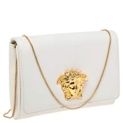 Pre Owned Versace White Leather Medusa Chain Clutch