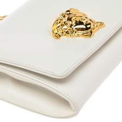 Pre Owned Versace White Leather Medusa Chain Clutch