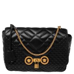 Pre Owned Versace Black Quilted Leather Icon Shoulder Bag