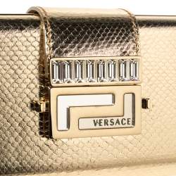 Pre Owned حقيبة كلتش فيرساتشي قلاب كريستال جلد كارونغ ذهبي