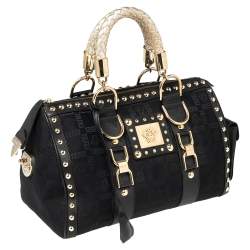 Pre Owned Versace Black Fabric and Leather Trim Snap Out Of It Satchel