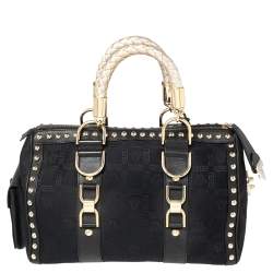 Pre Owned Versace Black Fabric and Leather Trim Snap Out Of It Satchel