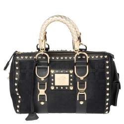 Pre Owned Versace Black Fabric and Leather Trim Snap Out Of It Satchel