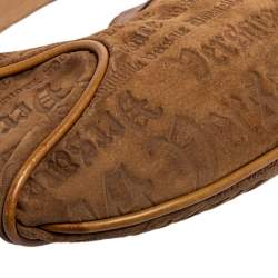 Pre Owned Versace Tan Logo Embossed Suede and Leather Charm Baguette Bag