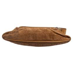 Pre Owned Versace Tan Logo Embossed Suede and Leather Charm Baguette Bag