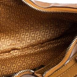 Pre Owned Versace Tan Logo Embossed Suede and Leather Charm Baguette Bag