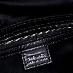Versace Navy Blue Croc Embossed Patent Leather Chain Satchel