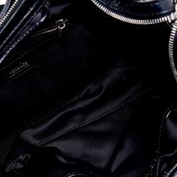 Versace Navy Blue Croc Embossed Patent Leather Chain Satchel