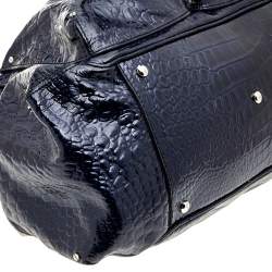 Versace Navy Blue Croc Embossed Patent Leather Chain Satchel