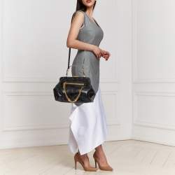 Pre Owned حقيبة ساتشل فيرساتشي إطار مرصع جلد ثعبان وجلد أسود