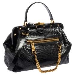 Pre Owned حقيبة ساتشل فيرساتشي إطار مرصع جلد ثعبان وجلد أسود