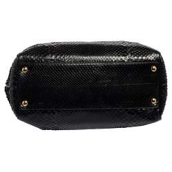 Pre Owned حقيبة ساتشل فيرساتشي إطار مرصع جلد ثعبان وجلد أسود