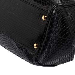 Pre Owned حقيبة ساتشل فيرساتشي إطار مرصع جلد ثعبان وجلد أسود