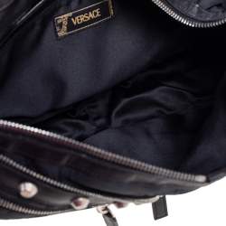Pre Owned Versace Black Embroidered Print Fabric Studded Hobo