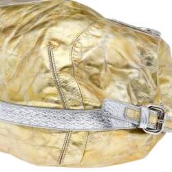 Pre Owned Versace Gold/Silver Leather Satchel
