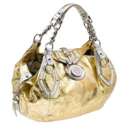 Pre Owned Versace Gold/Silver Leather Satchel