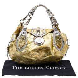 Pre Owned Versace Gold/Silver Leather Satchel