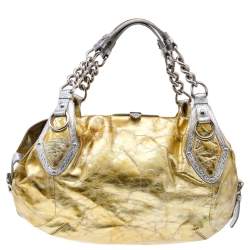 Pre Owned Versace Gold/Silver Leather Satchel