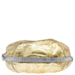 Pre Owned Versace Gold/Silver Leather Satchel
