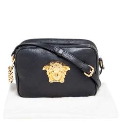 Pre Owned Versace Black Leather Medusa Crossbody Bag 