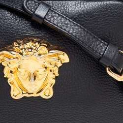Pre Owned Versace Black Leather Medusa Crossbody Bag 