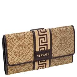 Pre Owned Versace Beige/Brown Medusa Canvas And Leather Continental Wallet