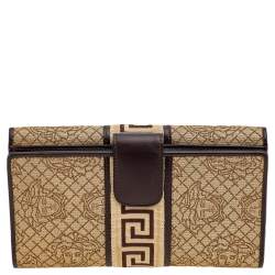 Pre Owned Versace Beige/Brown Medusa Canvas And Leather Continental Wallet